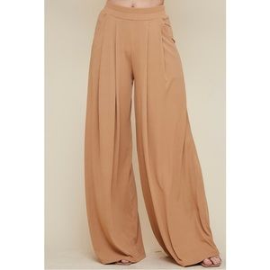NWT Toffee Ribbed Wide Leg Palazzo Stretch High Waist Pants w/ Slant Pockets